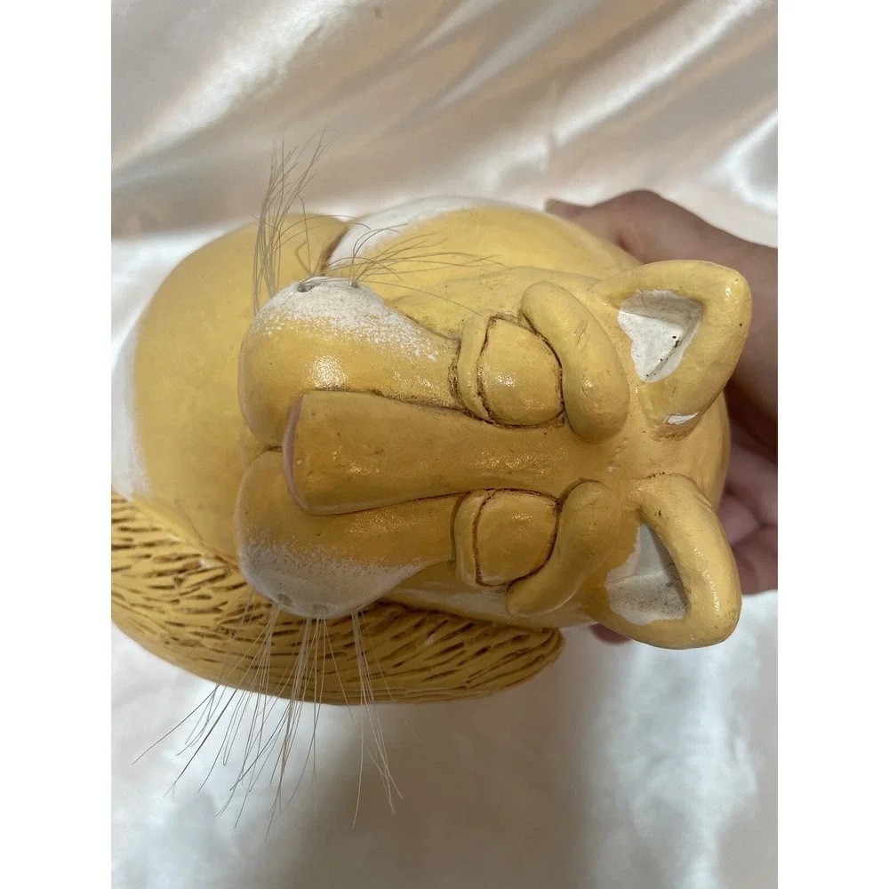 Enesco Vicki Thomas Signed Whimsical Yellow Sleeping Fat Cat Gourd Figurine 2000